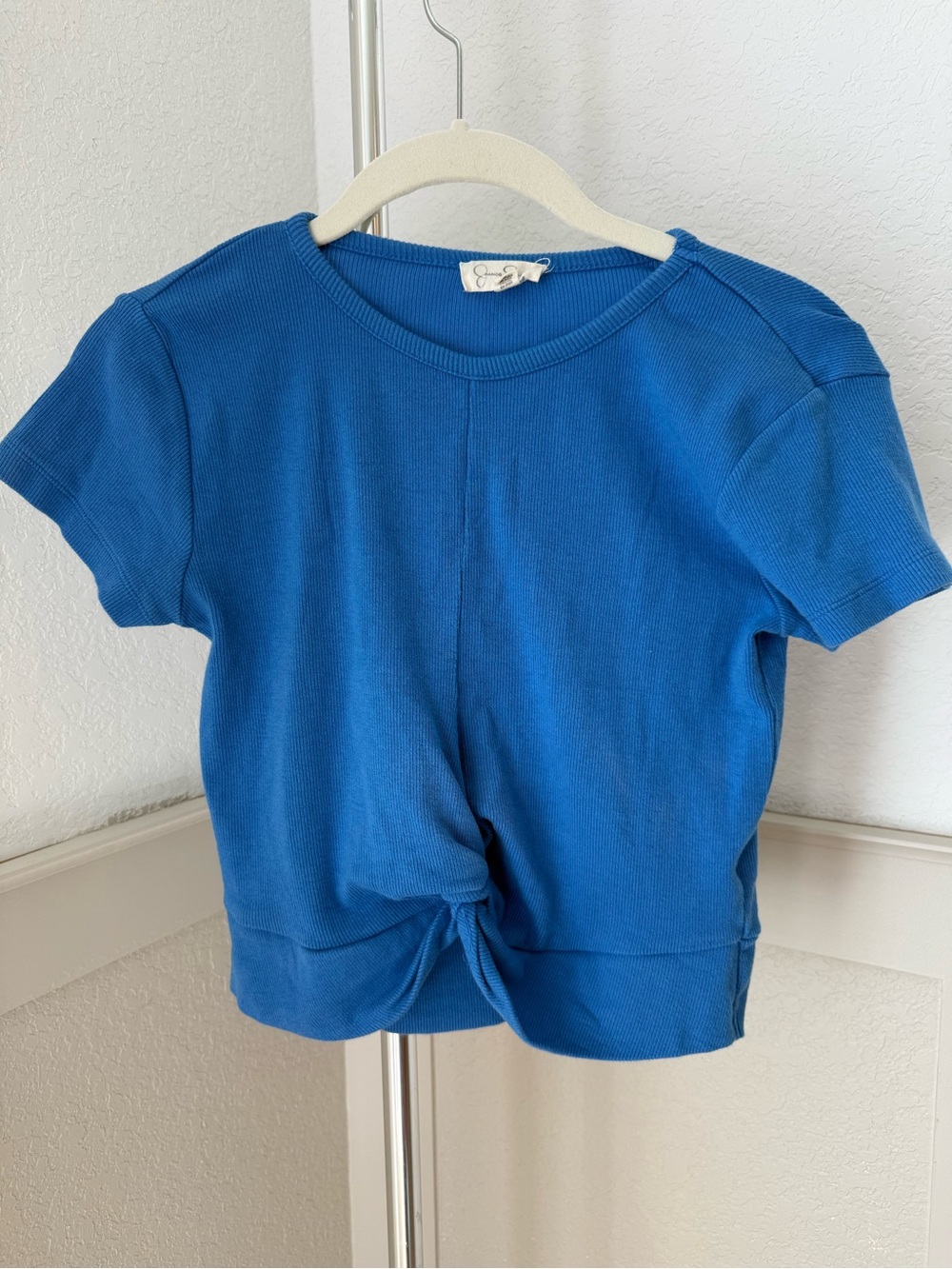 Jessica Simpson Girls Short-Sleeve Twist-Front Top in Blue